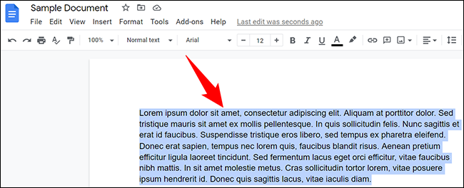 Selecione o texto em um documento do Google Docs.