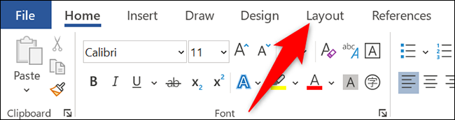 Clique na guia "Layout" no Word.