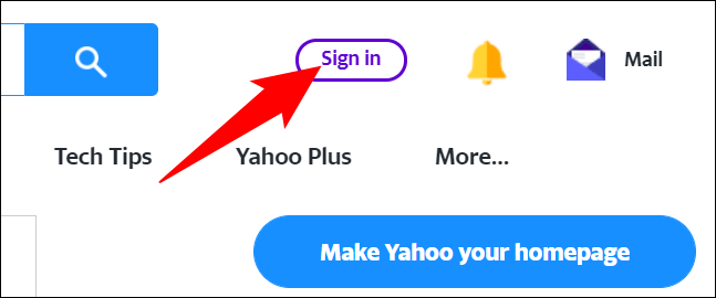 Clique em "Entrar" no canto superior direito do Yahoo.