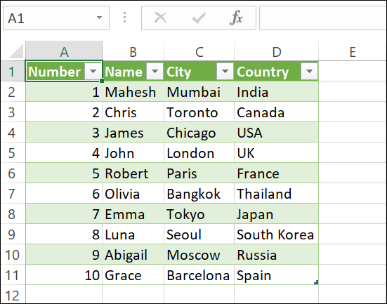 Dados CSV no Excel.