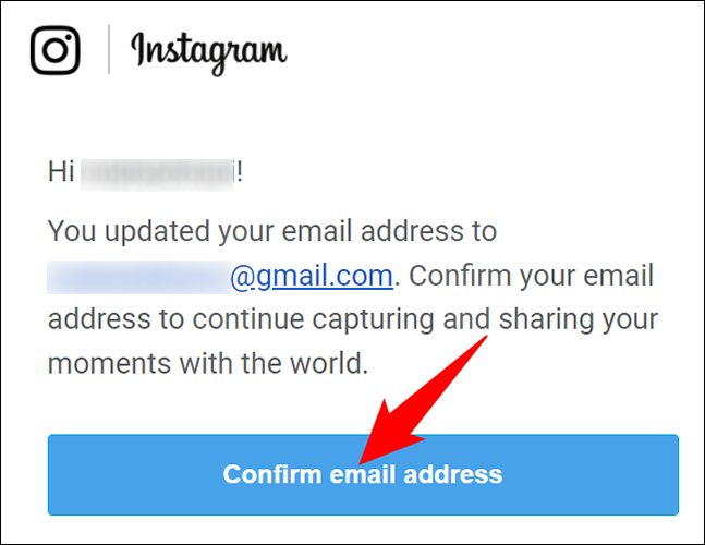 Clique em "Confirmar endereço de e-mail" no e-mail do Instagram.