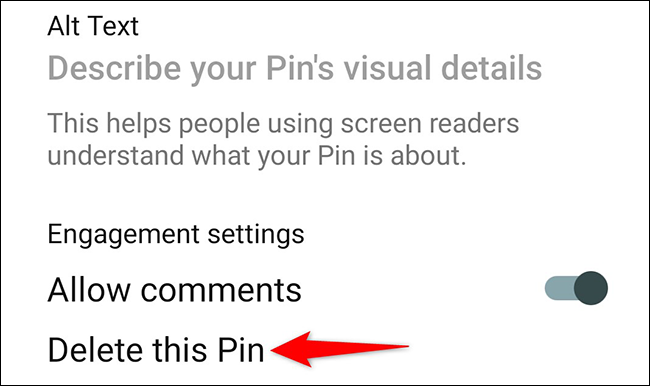 Toque em "Excluir este Pin".