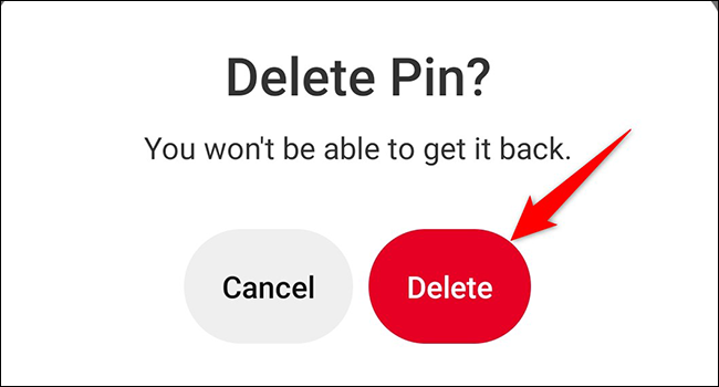 Toque em "Excluir" no prompt "Excluir Pin".