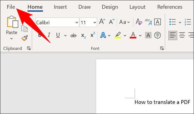 Selecione "Arquivo" no canto superior esquerdo do Word.