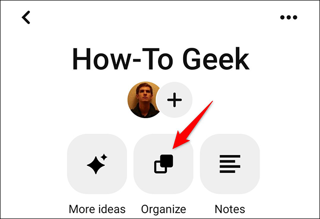 Toque em "Organizar" na página do quadro.