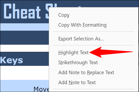 Clique com o botão direito do mouse no texto e escolha "Realçar texto" no menu.