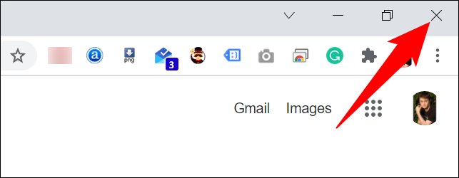 Clique em "X" no canto superior direito do Chrome.