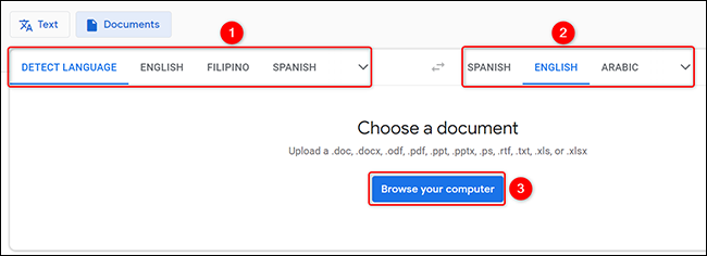Especifique as opções de tradução de PDF no Google Tradutor.