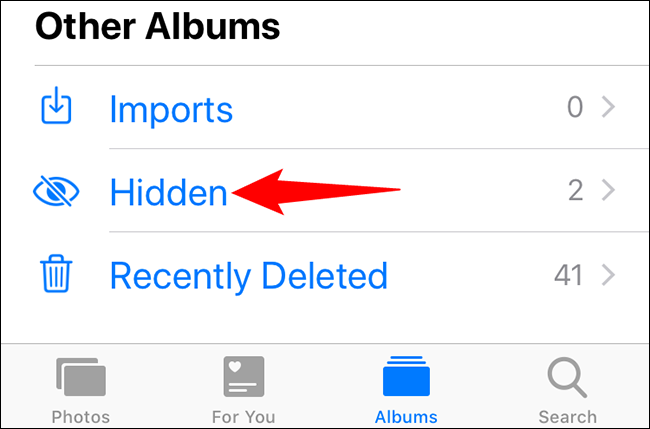 Toque em "Oculto" na seção "Outros álbuns".