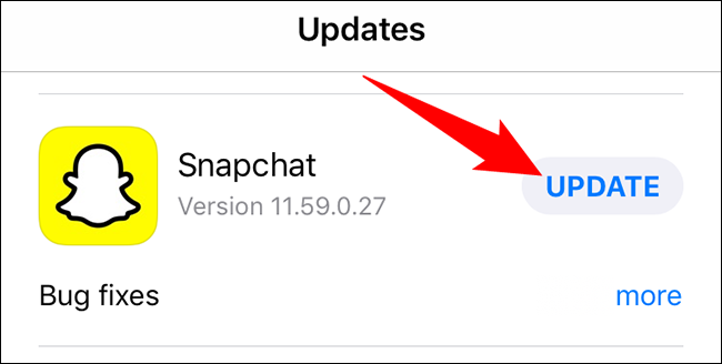 Toque em "Atualizações" ao lado do Snapchat.
