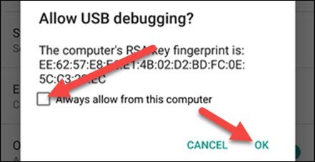 Permitir depuração USB.