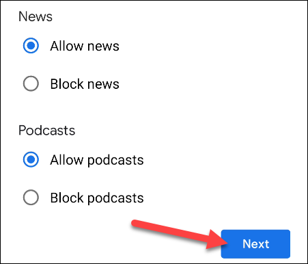 Filtros de notícias e podcasts.