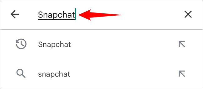 Digite "Snapchat" na caixa de pesquisa da Play Store.