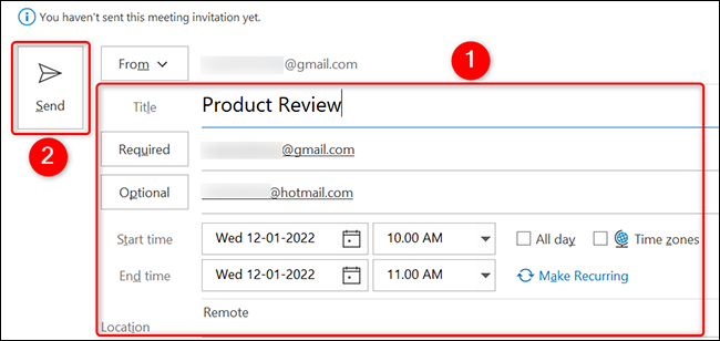 Envie um convite de calendário do Outlook na área de trabalho.