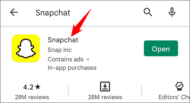 Selecione "Snapchat" nos resultados da pesquisa.