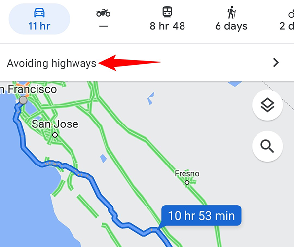 Rotas sem rodovias no Google Maps.