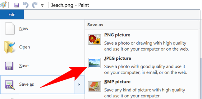 Selecione Salvar como > Imagem JPEG no menu "Arquivo".