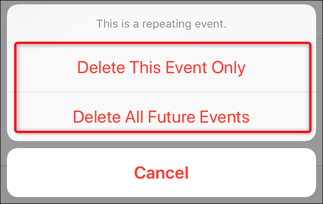 Exclua um evento recorrente no iPhone.
