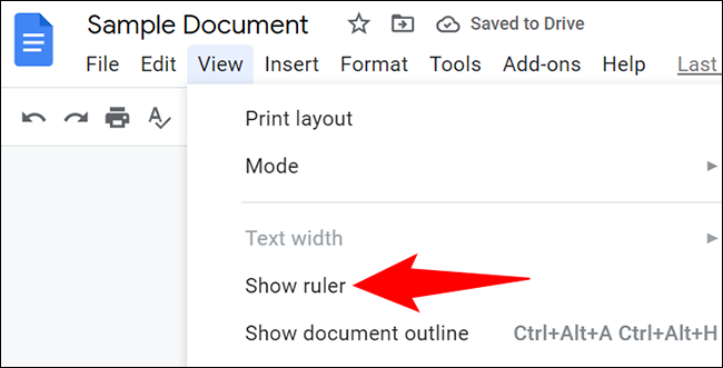 Selecione Visualizar > Mostrar Régua no Google Docs.