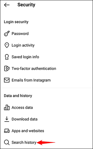 Toque em "Histórico de pesquisa" na página "Segurança".