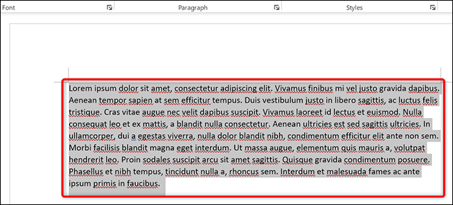 Selecione o texto em um documento do Word.