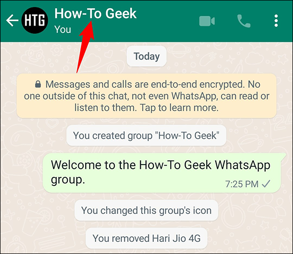 Toque no nome do grupo na parte superior.