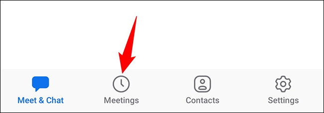 Toque em "Reuniões" na parte inferior do Zoom.