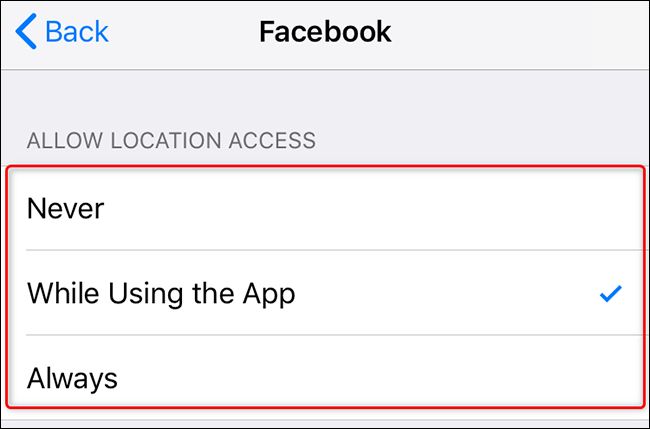 Gerencie os serviços de localização para o aplicativo selecionado.