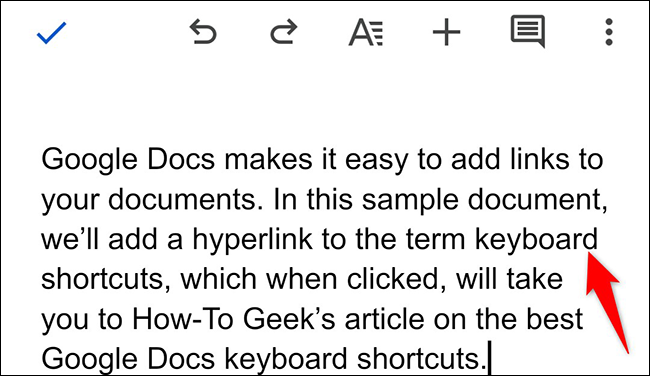 Selecione o texto para adicionar um hiperlink.