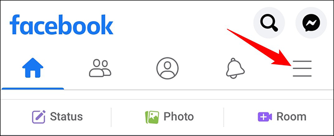 Toque no menu de hambúrguer no aplicativo do Facebook.