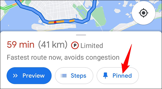 Toque em "Afixado" na parte inferior da página de rotas.