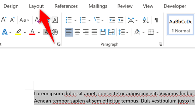 Selecione a guia "Layout" no Word.