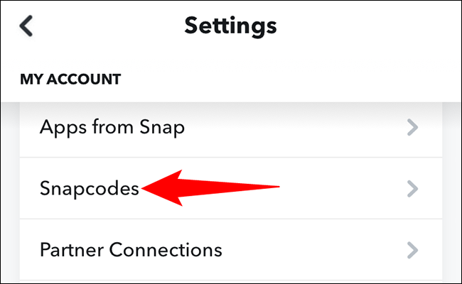 Selecione "Snapcodes" em "Configurações".