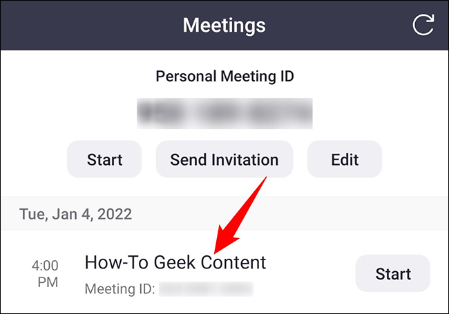 Escolha uma reunião Zoom.