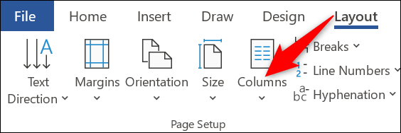 Clique em "Colunas" na guia "Layout".