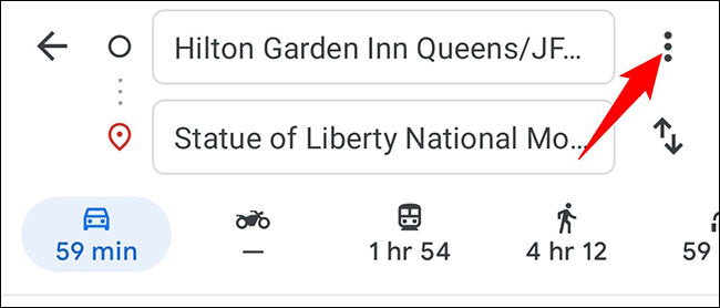 Toque nos três pontos no canto superior direito do Google Maps.