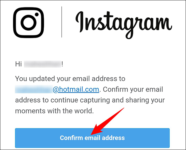 Toque no link "Confirmar endereço de e-mail" no e-mail do Instagram.