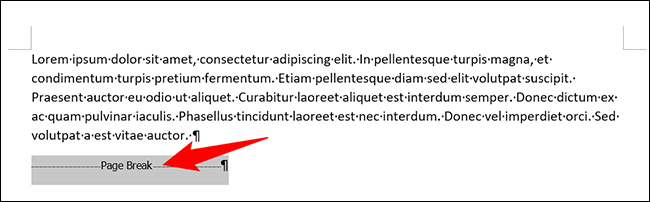 Selecione "Quebra de página" e pressione Excluir.