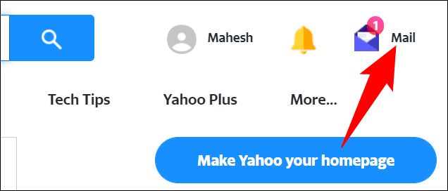 Clique em "Mail" no canto superior direito do Yahoo.