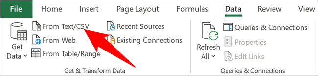 Selecione "De texto/CSV" na guia "Dados".