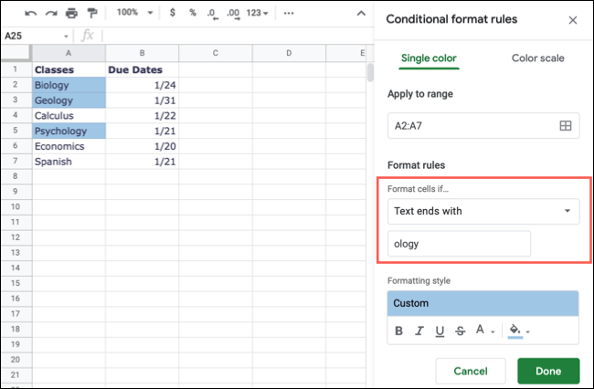 O texto termina com a regra de formatação condicional no Planilhas Google