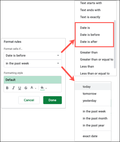 Escolha as regras para a data