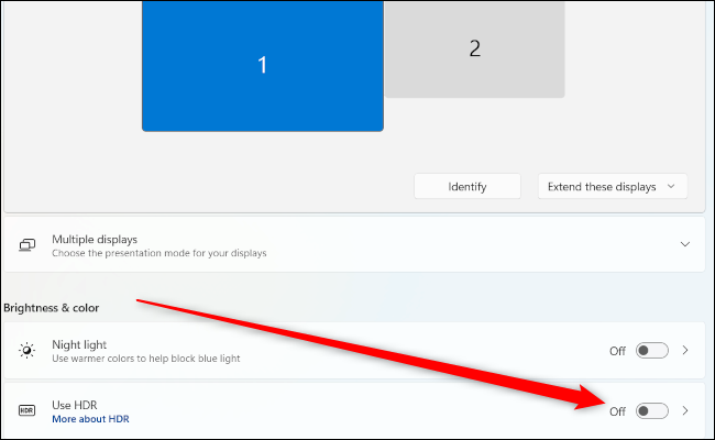 Ative o controle deslizante "Usar HDR" no Windows 11.