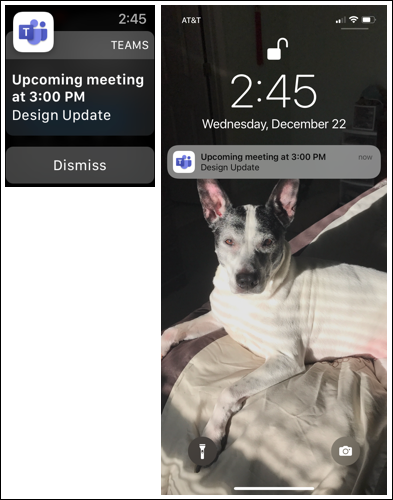 Notificação de reunião de equipes no Apple Watch e iPhone