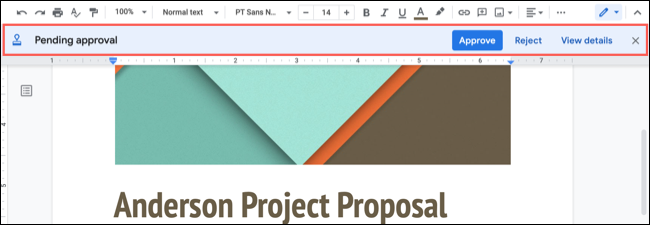 Mensagem de aprovação pendente no Google Docs
