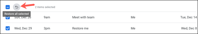 Restaurar vários eventos no Google Agenda