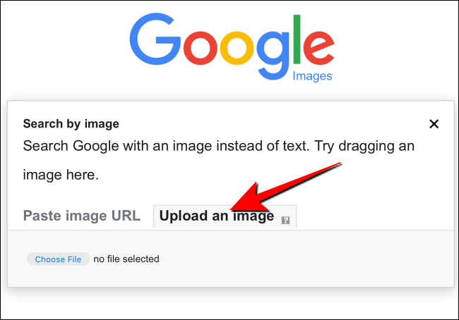 Selecione a guia "Carregar uma imagem" no pop-up "Pesquisar por imagem".