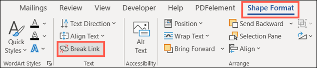 Na guia Formato da Forma, clique em Quebrar Link