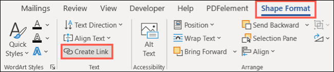 Na guia Formato da Forma, clique em Criar Link
