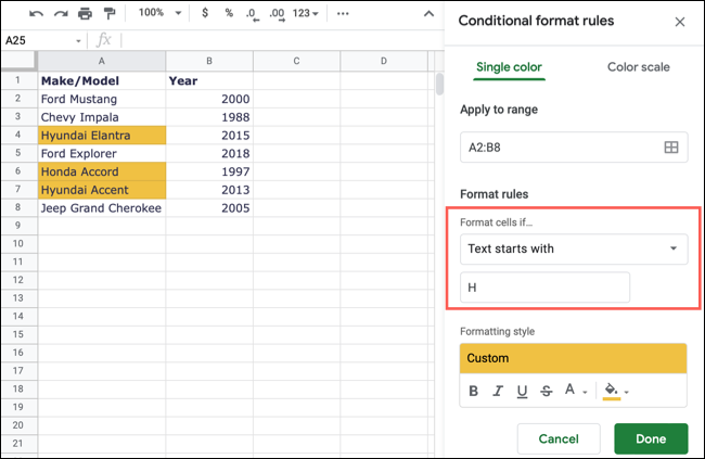 O texto começa com a regra de formatação condicional no Planilhas Google